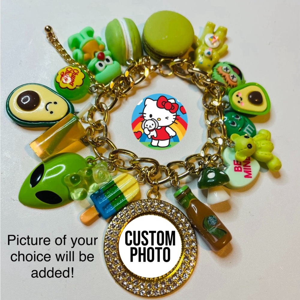 Gold Charm Chain Bracelet with Photo Charm